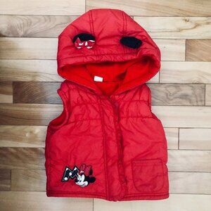 Disney Baby Minnie Mouse Fleece Lined Puffer Vest w/ 3D Ears Unisex 12-18 Mo